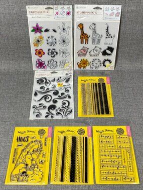 NEW Clear Stamps Stampology Waffle Flower Animals Patterns Greetings Lot Of 7